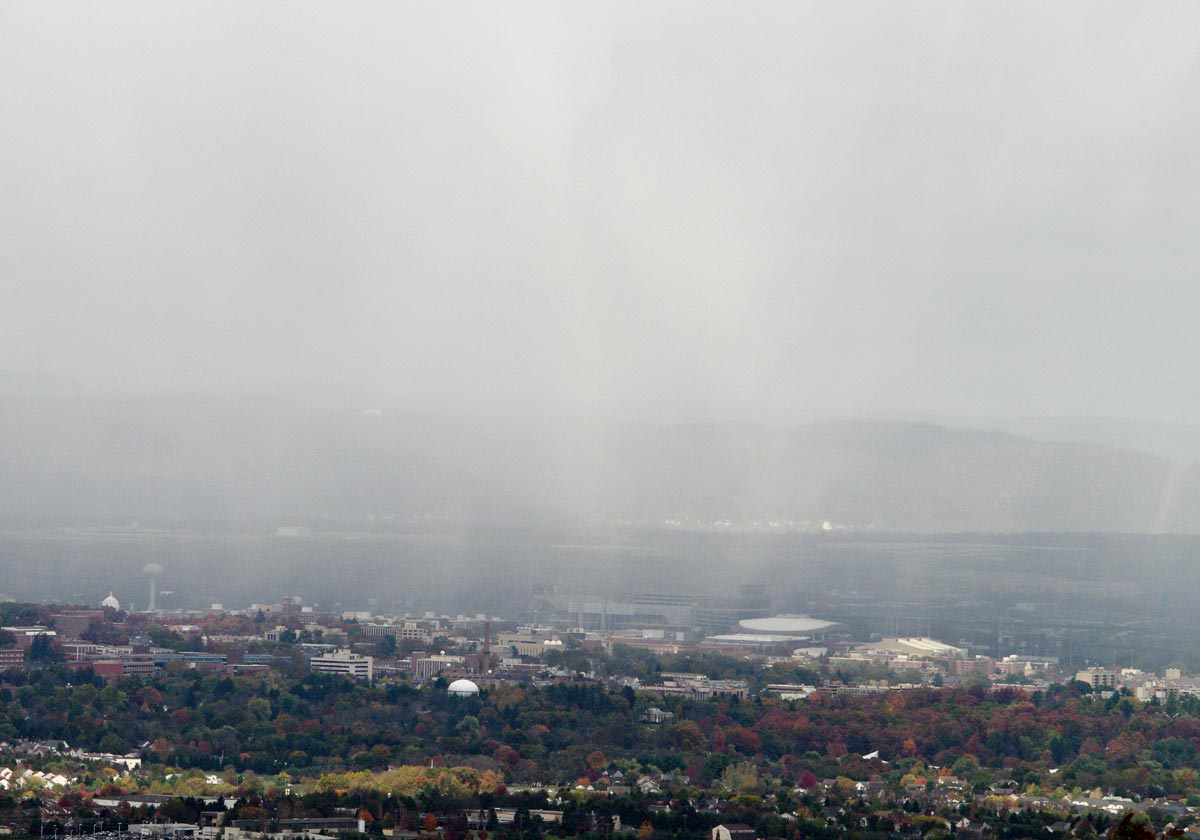 State College in mist and sleet